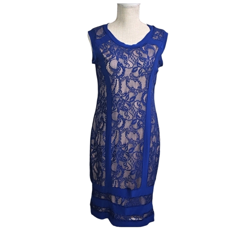 Candalite royal blue sleeveless lace dress Medium